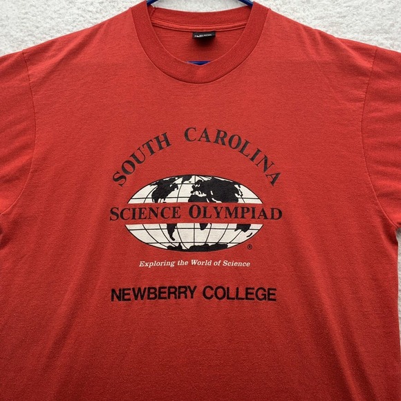VTG‎ Newberry College Single Stitch T-Shirt Mens XL Red Science Olympiad - Picture 2 of 11